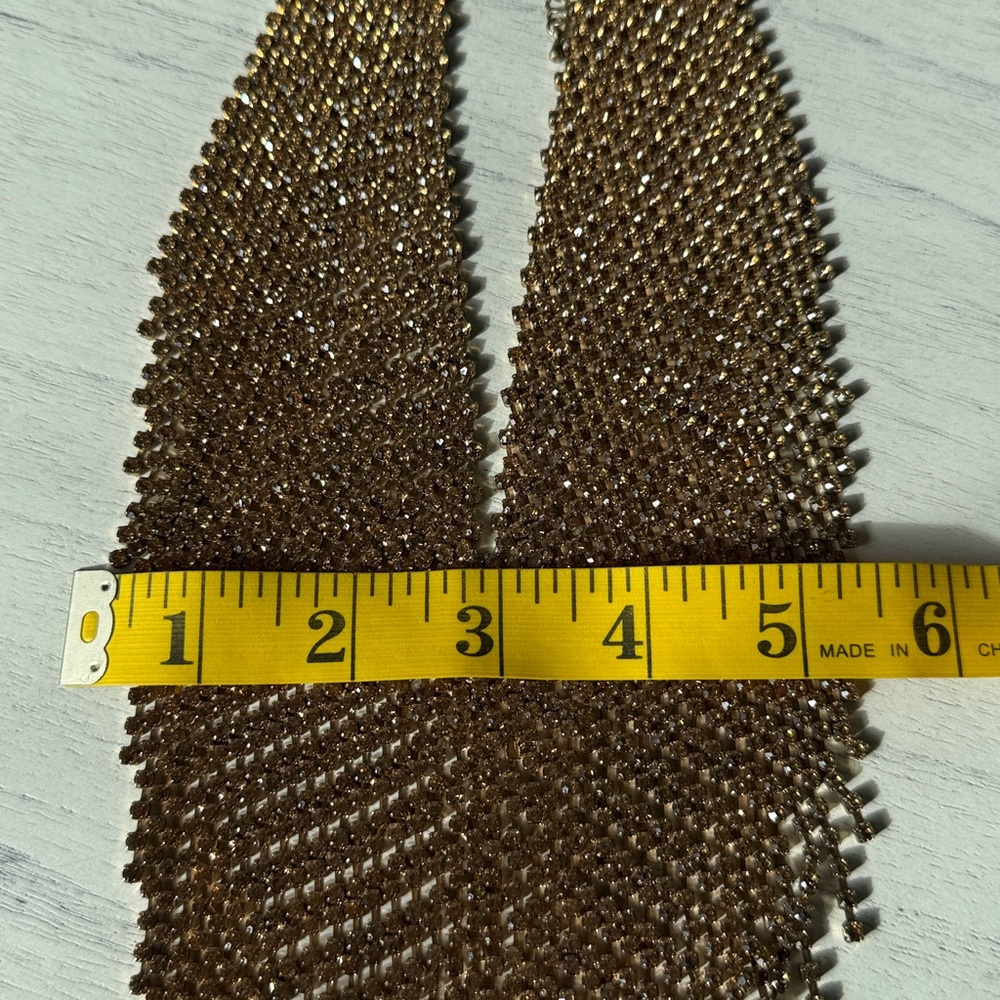 Vintage Natasha V-Shaped Rhinestone Bib Necklace Gold-Tone Statement Fringe - Picture 15 of 16